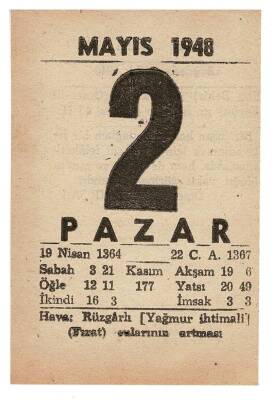 2 Mayıs 1948 Takvim Yaprağı EFM896 - 1