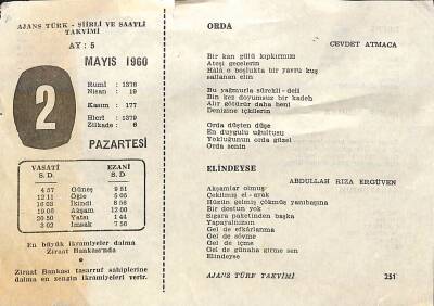 2 Mayıs 1960 Takvim Yaprağı - Doğum Günü Hediyesi EFM(N)11433 - 1