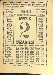 2 Mayıs 1983 Takvim Yaprağı - Doğum Günü Hediyesi EFM(N)12143 - Gökçekoleksiyon