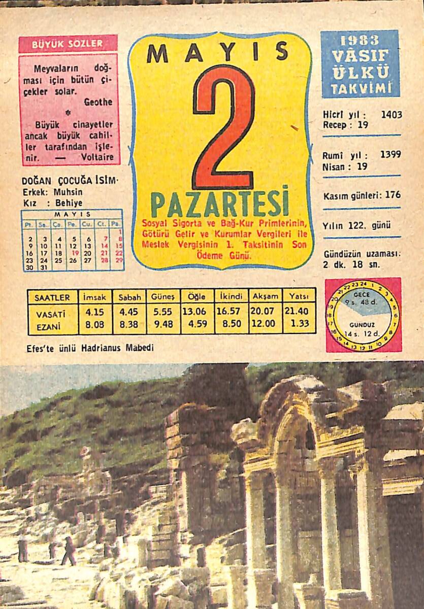 2 Mayıs 1983 Takvim Yaprağı - Doğum Günü Hediyesi EFMN15130 - 1