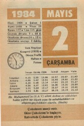 2 Mayıs 1984 Takvim Yaprağı EFM(N)6211 - Gökçekoleksiyon