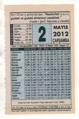 2 Mayıs 2012 Takvim Yaprağı EFM(N)1933 - 2