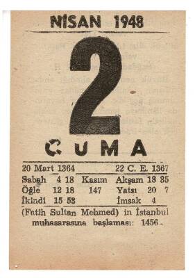 2 Nisan 1948 Takvim Yaprağı EFM904 - 1