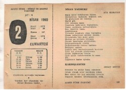 2 Nisan 1960 Ajans Türk Takvim Yaprağı (Şiirli Saatli) EFM(N)1559 - 1