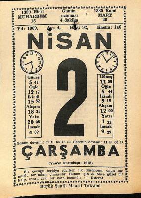 2 Nisan 1969 Takvim Yaprağı - Doğum Günü Hediyesi EFM(N)10987 - 1