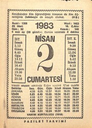 2 Nisan 1983 Takvim Yaprağı - Doğum Günü Hediyesi EFM(N)12498 - Gökçekoleksiyon