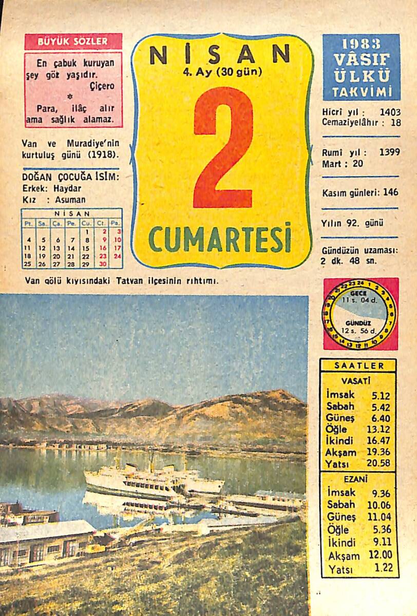 2 Nisan 1983 Takvim Yaprağı - Doğum Günü Hediyesi EFMN15158 - 1