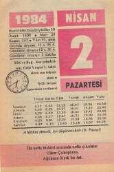 2 Nisan 1984 Takvim Yaprağı EFM(N)6185 - Gökçekoleksiyon