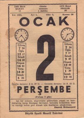 2 Ocak 1964 Takvim Yaprağı EFM(N)4528 - 1