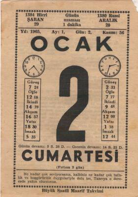2 Ocak 1965 Takvim Yaprağı EFM(N)4503 - 1