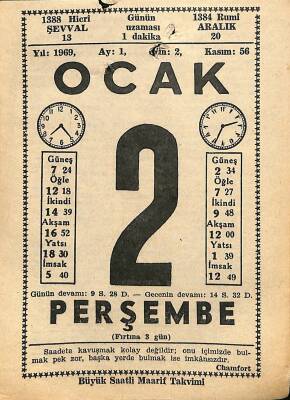 2 Ocak 1969 Takvim Yaprağı - Doğum Günü Hediyesi EFM(N)11045 - 1
