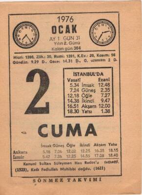2 Ocak 1976 Takvim Yaprağı EFM(N)4803 - 1