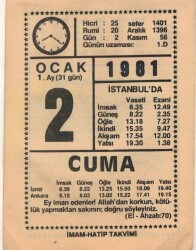 2 Ocak 1981 Takvim Yaprağı EFM(N)4648 - Gökçekoleksiyon