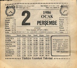 2 Ocak 1986 Takvim Yaprağı - Doğum Günü Hediyesi EFM(N)12669 - Gökçekoleksiyon