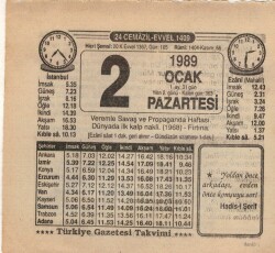 2 Ocak 1989 Takvim Yaprağı EFM(N)4710 - Gökçekoleksiyon