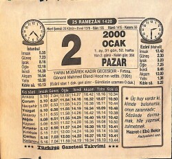 2 Ocak 2000 Takvim Yaprağı - Doğum Günü Hediyesi EFM(N)13188 - Gökçekoleksiyon