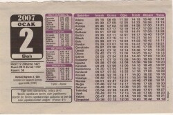 2 Ocak 2007 Takvim Yaprağı EFM(N)5120 - Gökçekoleksiyon