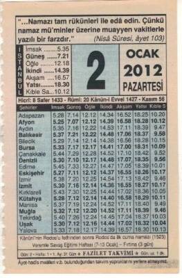 2 Ocak 2012 Takvim Yaprağı EFM(N)1485 - 2