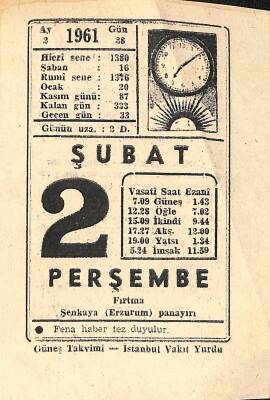 2 Şubat 1961 Takvim Yaprağı - Doğum Günü Hediyesi EFM(N)11270 - 1