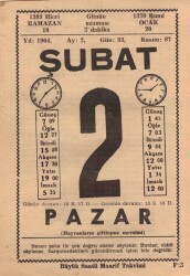 2 Şubat 1964 Takvim Yaprağı EFM(N)5712 - 1