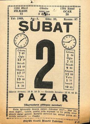 2 Şubat 1969 Takvim Yaprağı - Doğum Günü Hediyesi EFM(N)11069 - 1