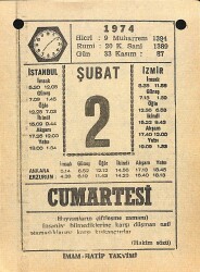 2 Şubat 1974 Takvim Yaprağı - Doğum Günü Hediyesi EFM(N)12285 - Gökçekoleksiyon