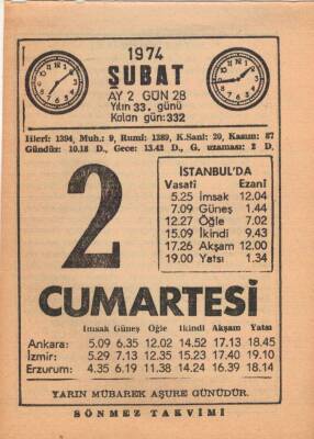 2 Şubat 1974 Takvim Yaprağı EFM(N)5241 - 1