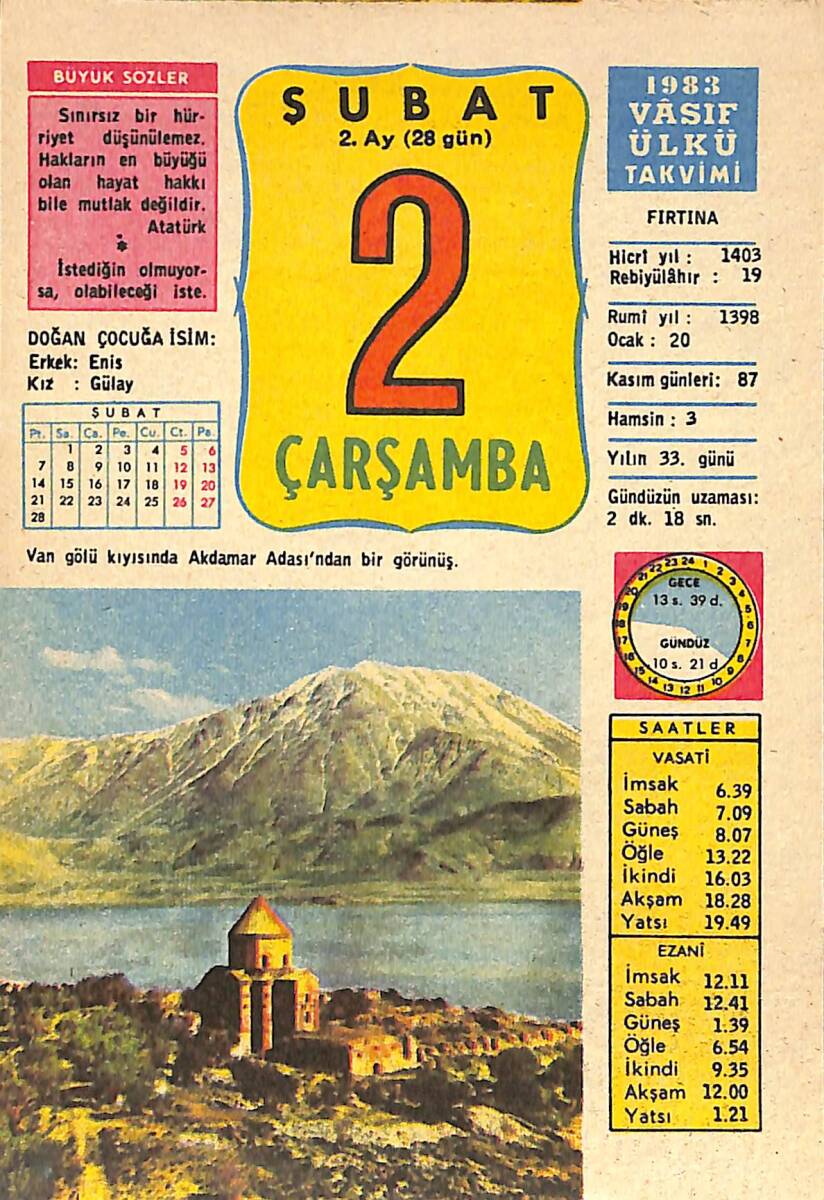 2 Şubat 1983 Takvim Yaprağı - Doğum Günü Hediyesi EFMN13640 - 1