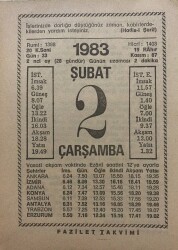 2 Şubat 1983 Takvim Yaprağı - Doğum Günü Hediyesi EFM(N)7799 - Gökçekoleksiyon