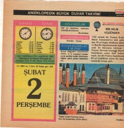 2 Şubat 1984 Takvim Yaprağı EFM(N)5156 - Gökçekoleksiyon