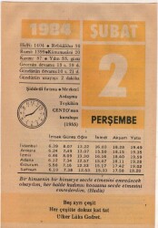 2 Şubat 1984 Takvim Yaprağı EFM(N)5325 - Gökçekoleksiyon