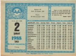 2 Şubat 1988 Takvim Yaprağı EFM(N)5492 - Gökçekoleksiyon