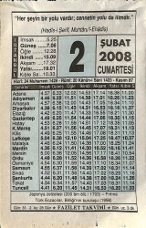 2 Şubat 2008 Takvim Yaprağı - Doğum Günü Hediyesi EFM(N)7526 - Gökçekoleksiyon