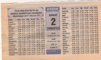 2 Şubat 2008 Takvim Yaprağı EFM(N)5549 - 1