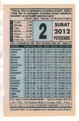 2 Şubat 2012 Takvim Yaprağı EFM(N)1843 - 4