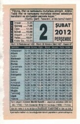 2 Şubat 2012 Takvim Yaprağı EFM(N)1843 - 2