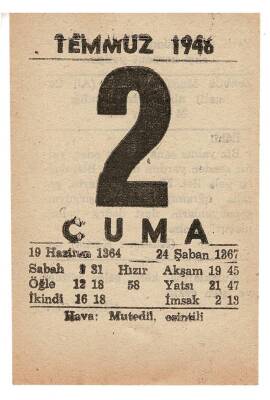 2 Temmuz 1948 Takvim Yaprağı EFM876 - 1