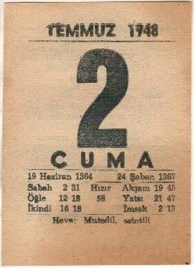 2 Temmuz 1948 Takvim Yaprağı EFM(N)1417 - 2