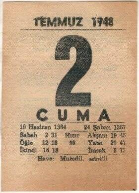 2 Temmuz 1948 Takvim Yaprağı EFM(N)1417 - 1