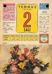 2 Temmuz 1974 Takvim Yaprağı - Doğum Günü Hediyesi EFM(N)9435 - Gökçekoleksiyon