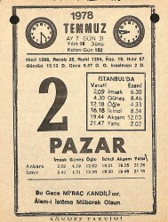 2 Temmuz 1978 Takvim Yaprağı - Doğum Günü Hediyesi EFMN15358 - Gökçekoleksiyon