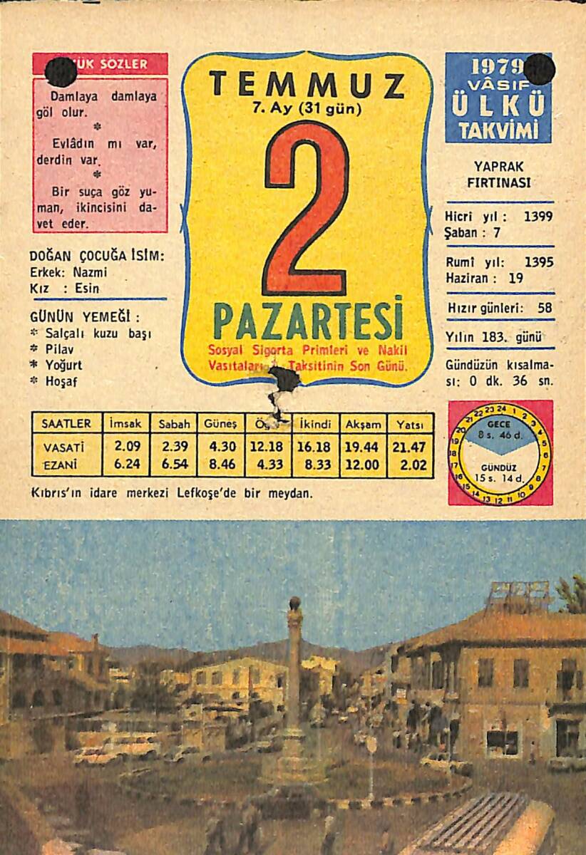 2 Temmuz 1979 Takvim Yaprağı - Doğum Günü Hediyesi EFMN13722 - 1