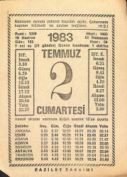 2 Temmuz 1983 Takvim Yaprağı - Doğum Günü Hediyesi EFM(N)12483 - Gökçekoleksiyon