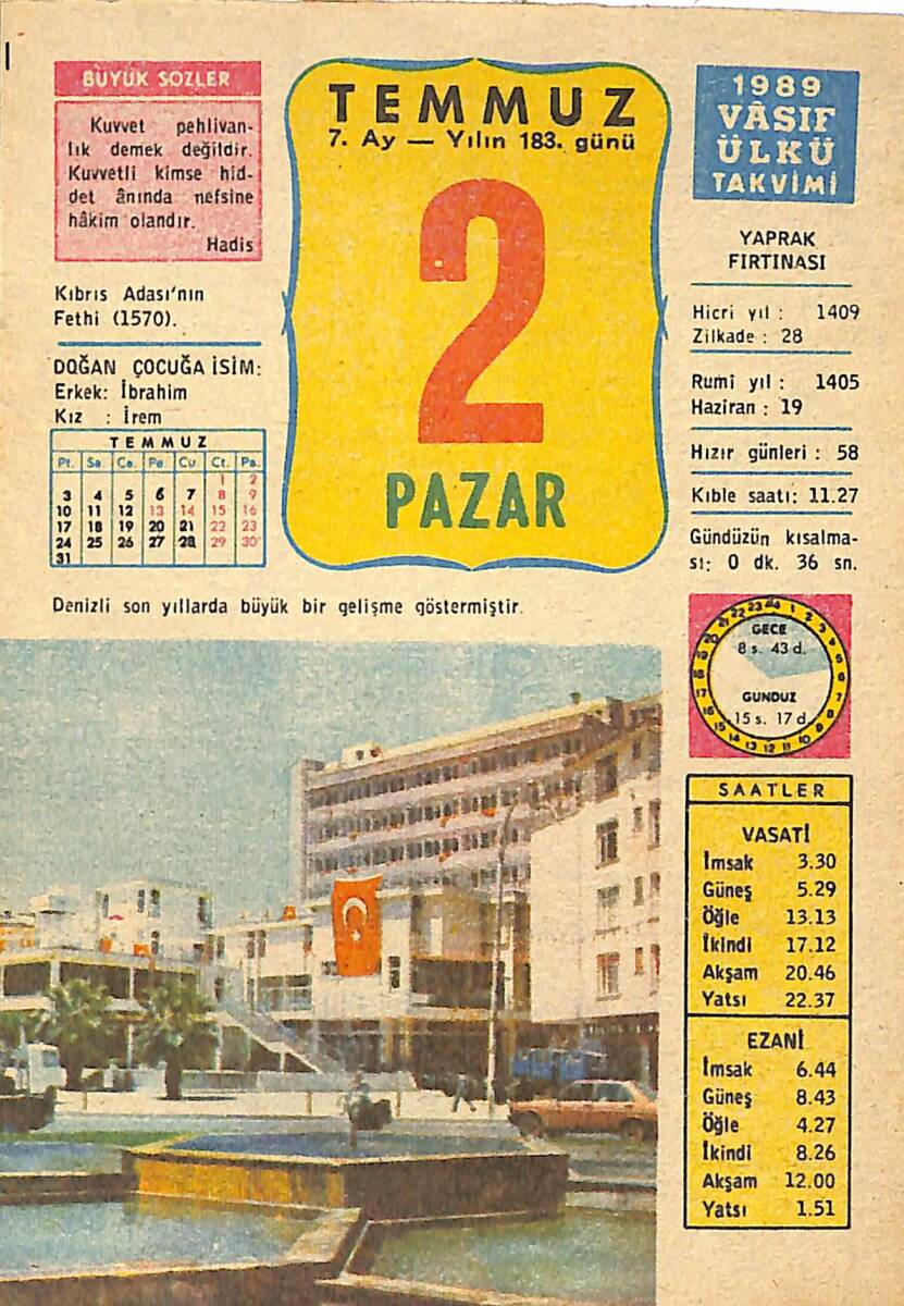 2 Temmuz 1989 Takvim Yaprağı - Doğum Günü Hediyesi EFMN13904 - 1
