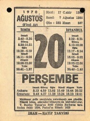 20 Ağustos 1970 Takvim Yaprağı - Doğum Günü Hediyesi EFM(N)9687 - 2