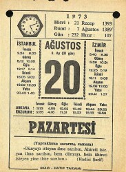 20 Ağustos 1973 Takvim Yaprağı - Doğum Günü Hediyesi EFM(N)10120 - 1
