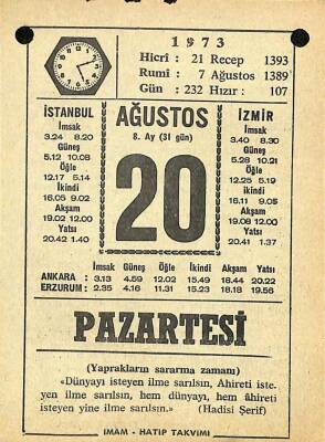 20 Ağustos 1973 Takvim Yaprağı - Doğum Günü Hediyesi EFM(N)10120 - 1