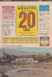 20 Ağustos 1974 Takvim Yaprağı -Doğum Günü Hediyesi EFM(N)6330 - Gökçekoleksiyon