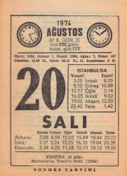 20 Ağustos 1974 Takvim Yaprağı EFM(N)2438 - 1
