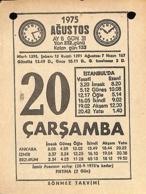 20 Ağustos 1975 Takvim Yaprağı - Doğum Günü Hediyesi EFM(N)9656 - 2